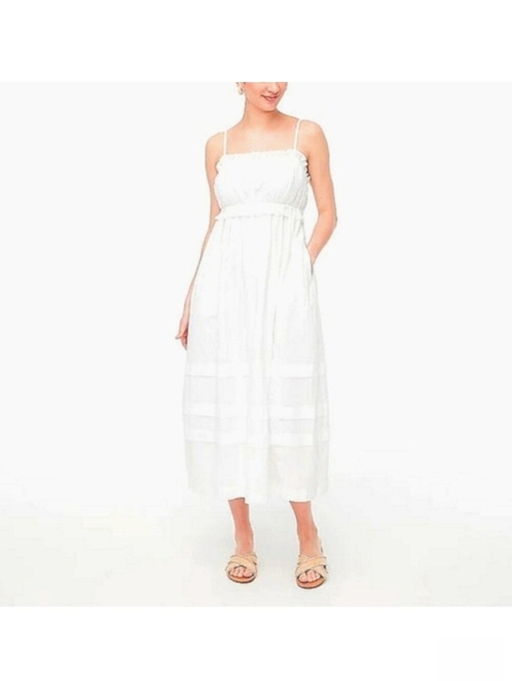 White Cotton Pleated Maxi Dress - Picture 3 of 5
